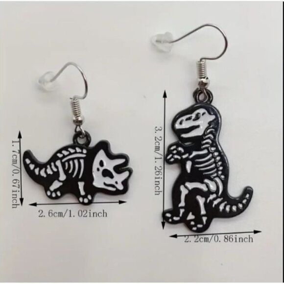 New Fun Dangle Dinosaur Halloween Earrings Skeleton Dinosaurs! - Picture 2 of 2